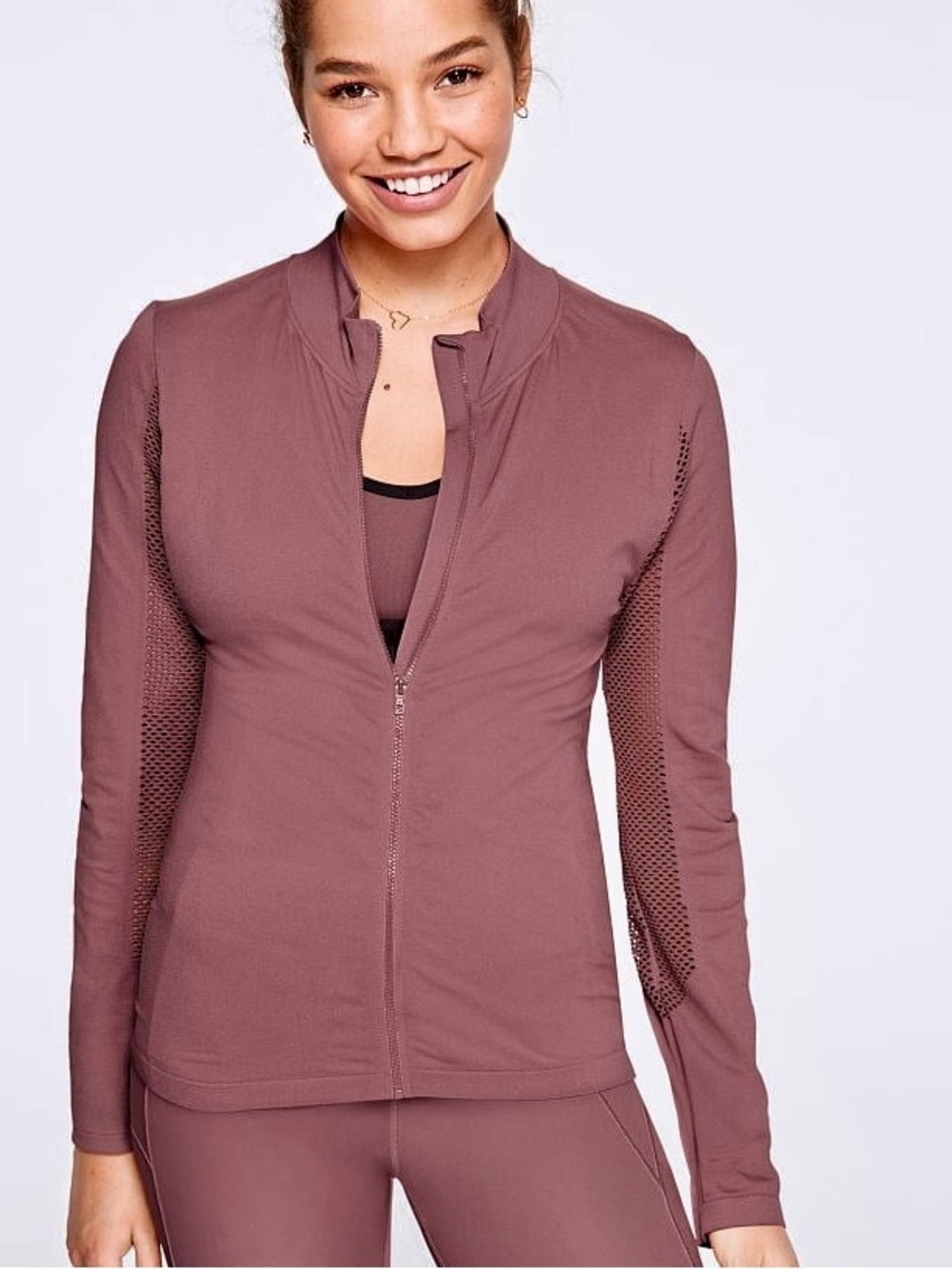 PINK Victoria's Secret Mauve Seamless Zip-Up Mesh Sleeve Active Jacket XL Gym